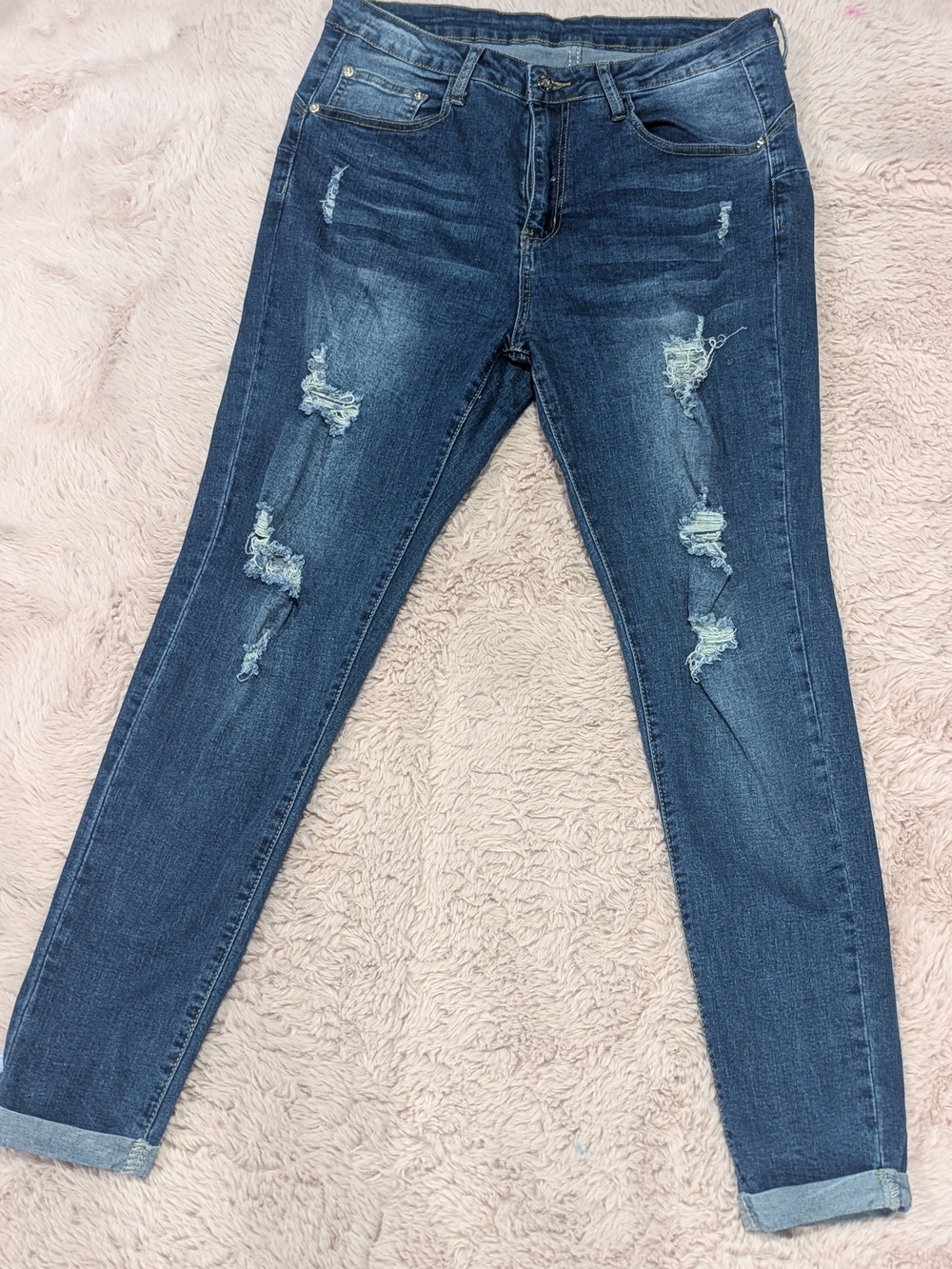 Distressed Skinny Jeans for Women in Dark Blue